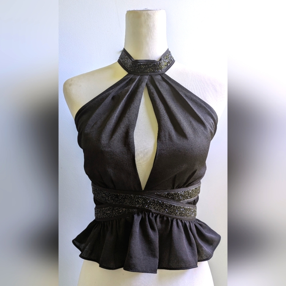 EXPRESS Black Halter Top with Glitter Accents Size 0